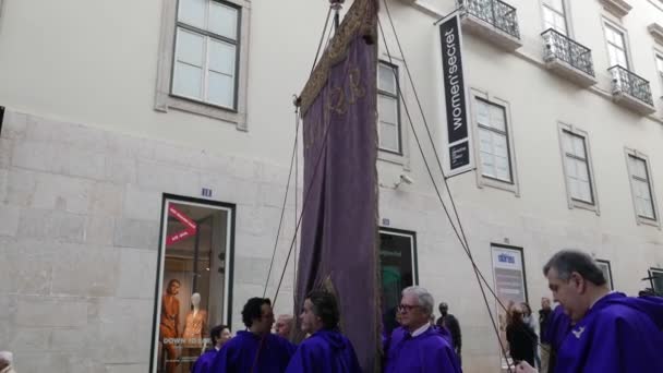 Lisbon Portugal März 2019 Menschen Besuchen Die Prozession Von Senhor — Stockvideo