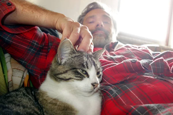 Man and cat — Stock Photo, Image