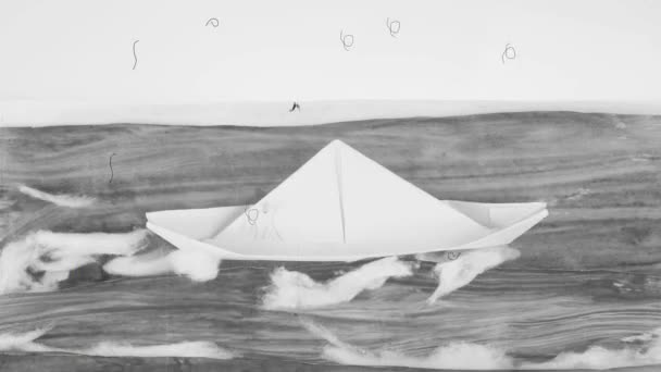 Yelkencilik Konsepti Kağıt Kesimi Animasyon Eski Film Efekti — Stok video
