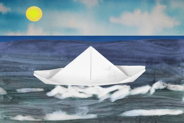 Happy Sailing Concept Paper Cut Out Composition — Stockfoto