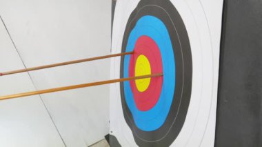 Okçuluk hedefinde oklar, başarı konsepti, seçici odaklanma