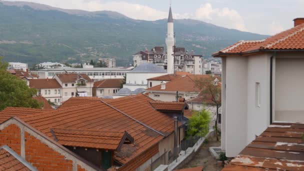 オフリド 北マケドニア 2019年9月6日 旧バザールのアリ モスクのミナレットからムエツィンの呼び出し — ストック動画