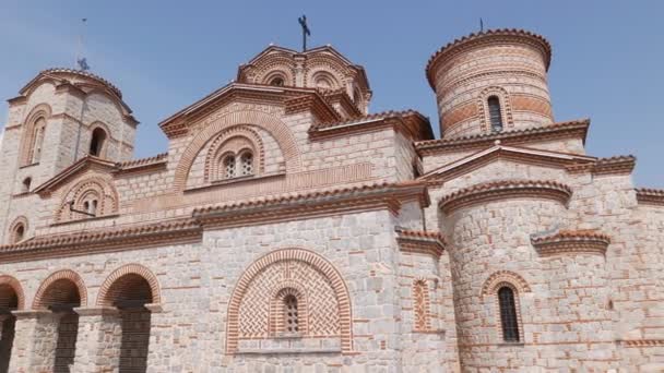 Ohrid Nord Mazedonien September 2019 Menschen Unter Der Kirche Der — Stockvideo