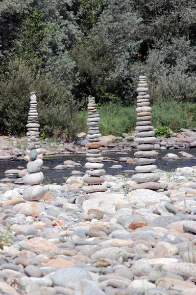 Říční Kamenné Hromady Podél Řeky Sesia Piemont Itálie — Stock fotografie