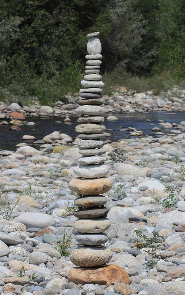 Pilha Pedras Fluviais Longo Rio Sesia Piemonte Itália — Fotografia de Stock