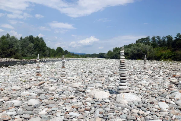 Tumpukan Batu Sungai Sepanjang Sungai Sesia Piedmont Italia — Stok Foto