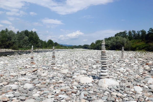 Říční Kameny Hromada Podél Řeky Sesia Piemont Itálie — Stock fotografie