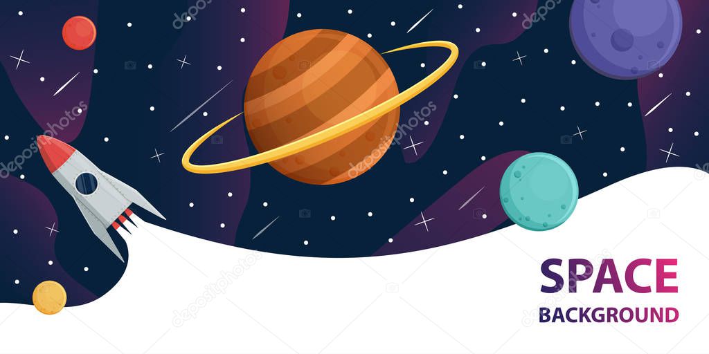 Saturn and planet in space galaxy background,vector banner
