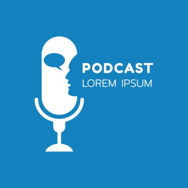 mavi arka planda konuşan logo veya simge podcast, vektör grafik