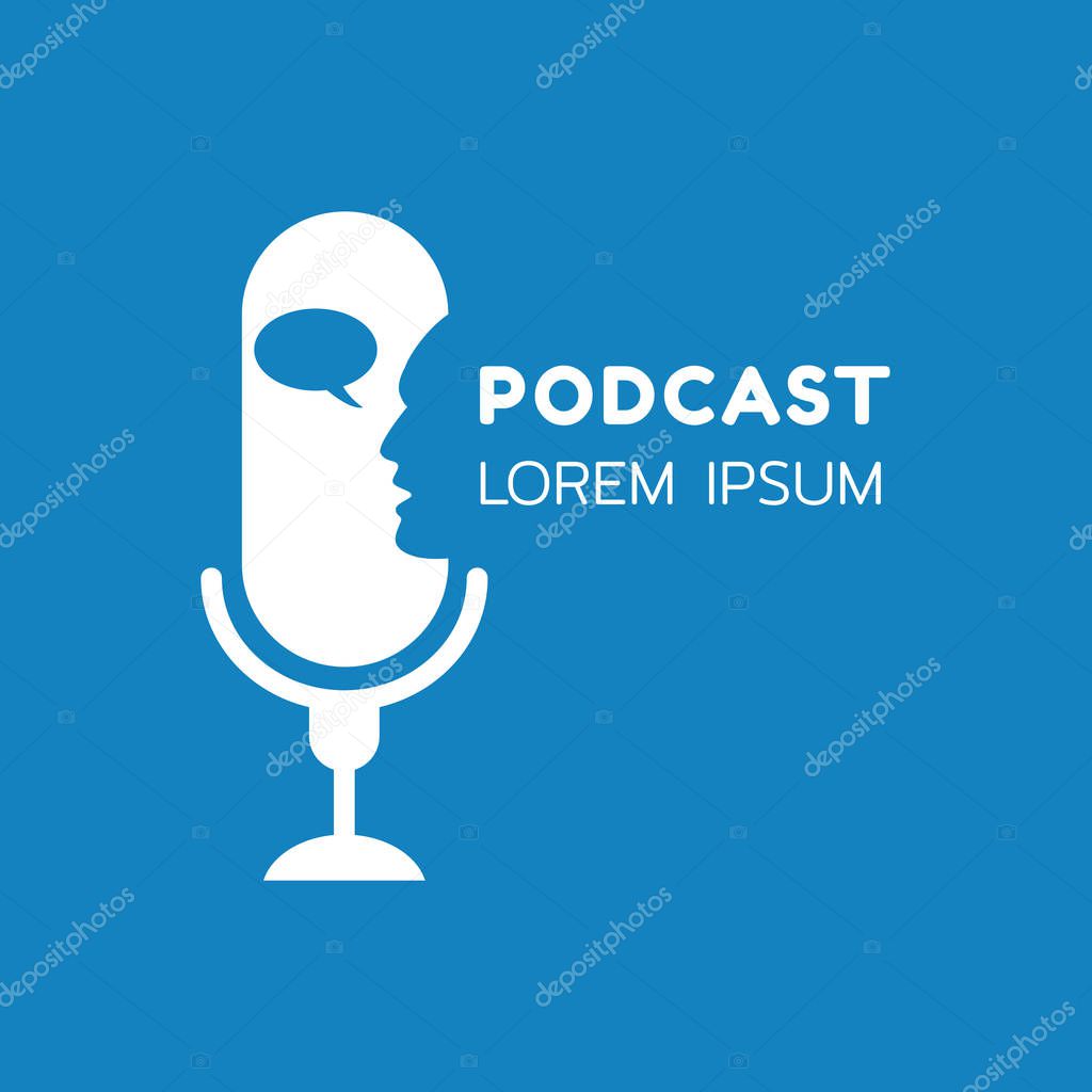 Logo or icon podcast with talking on blue background ,vector graphic