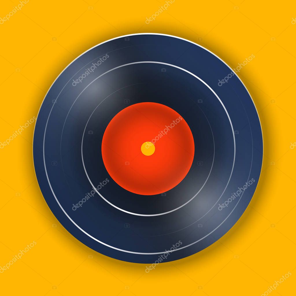 Vinyl record music vector with yellow background graphic