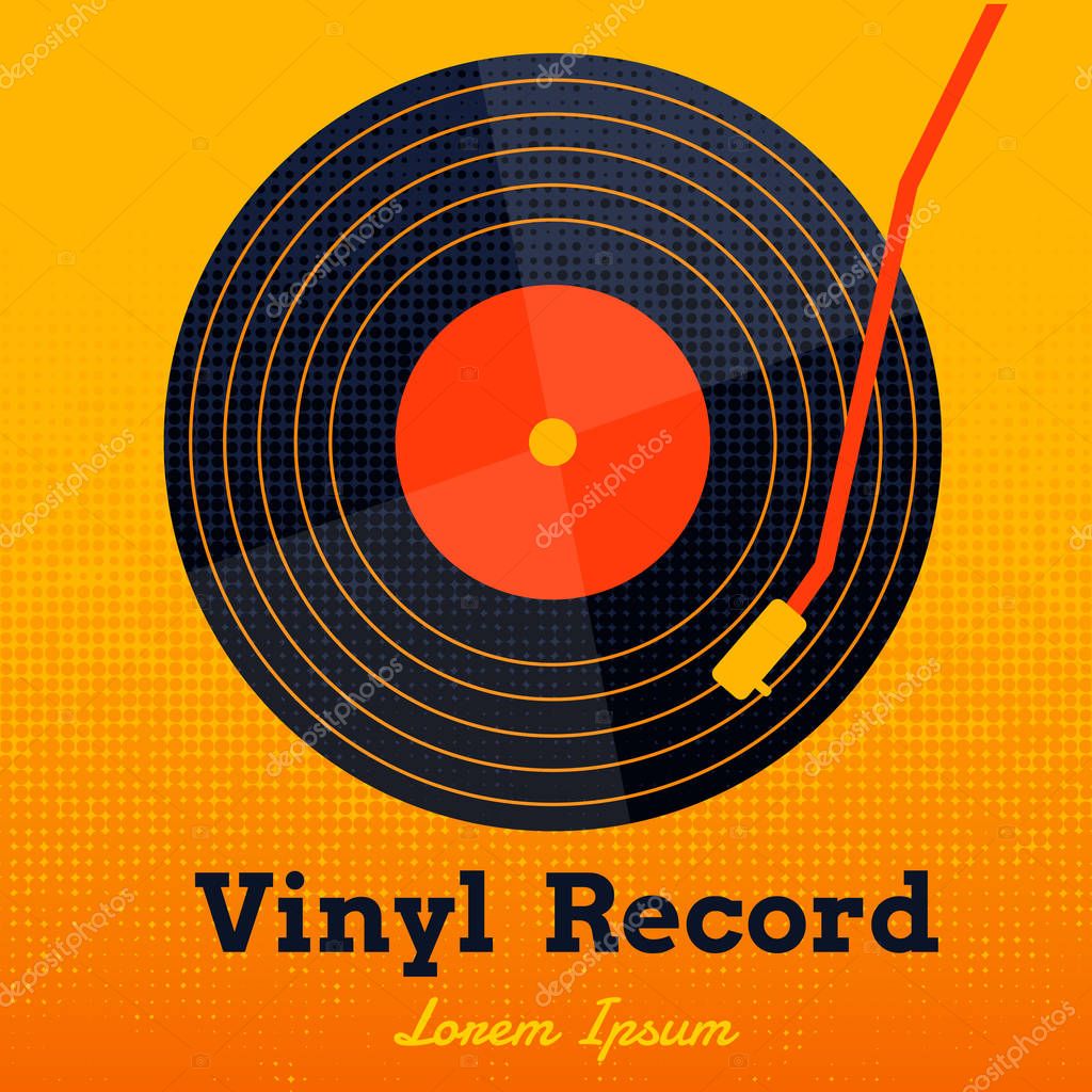 Vinyl record music vector with yellow background graphic