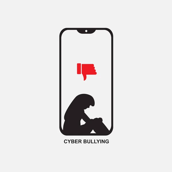 Téléphone Cyber Intimidation Avec Femme Triste Vecteur Icône — Image vectorielle