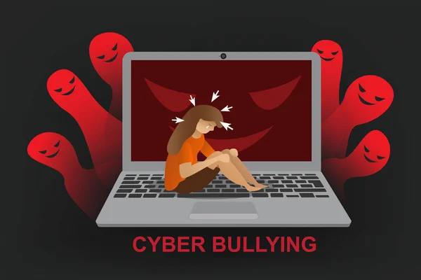 Yber Bullying Υπολογιστή Λυπημένες Γυναίκες Banner Διάνυσμα Γραφικό Σχεδιασμό — Διανυσματικό Αρχείο