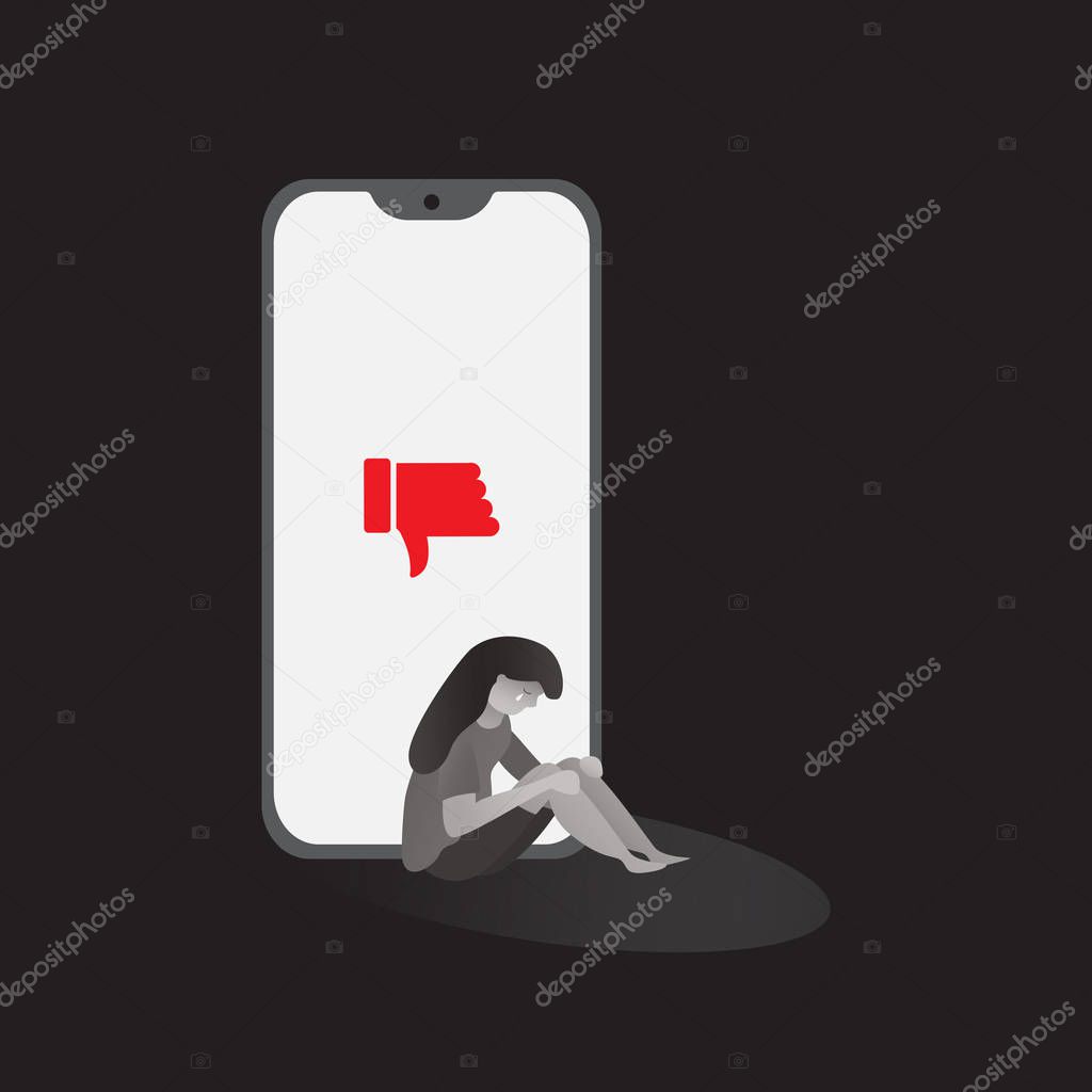 cyber bullying  phone with character feel sad  background graphic vector illustrations