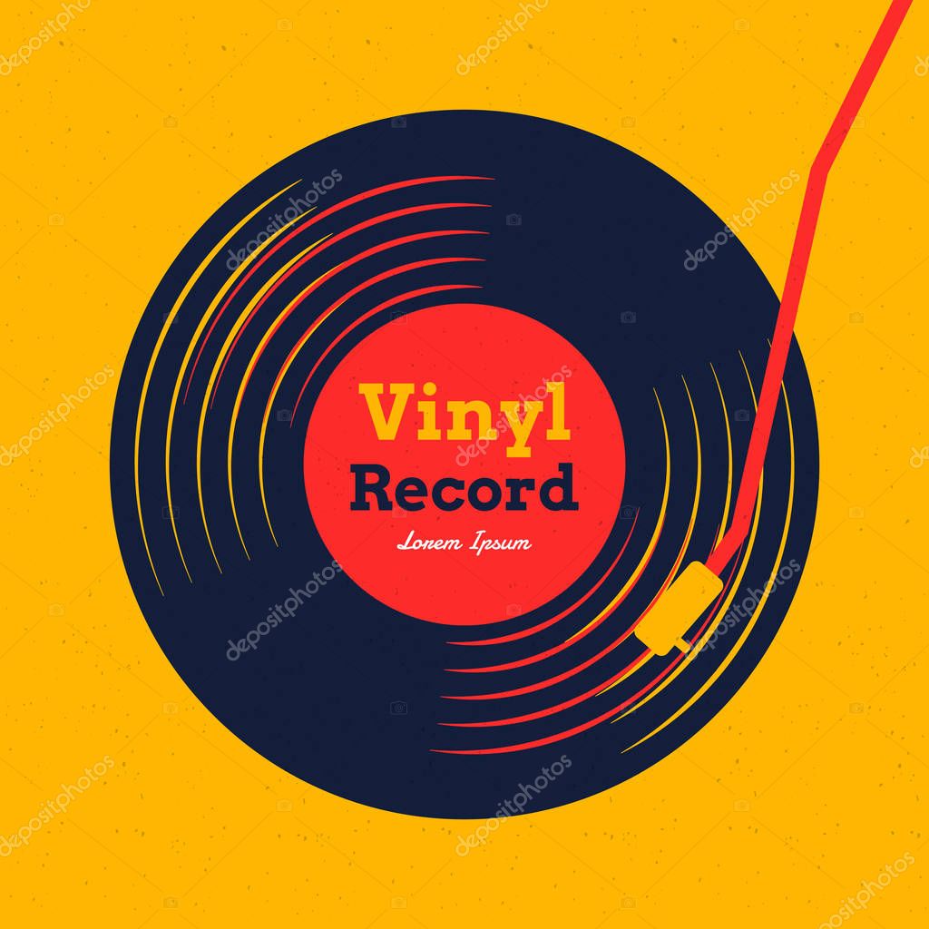 Vinyl record music vector with yellow background graphic