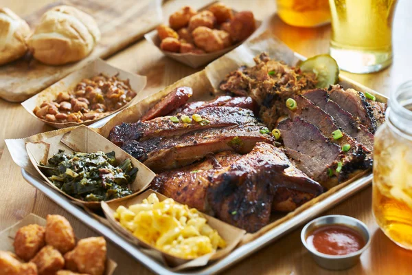 Texas Style Bbq Tray Smoked Brisket Louis Ribs Pulled Pork — Stock Photo, Image