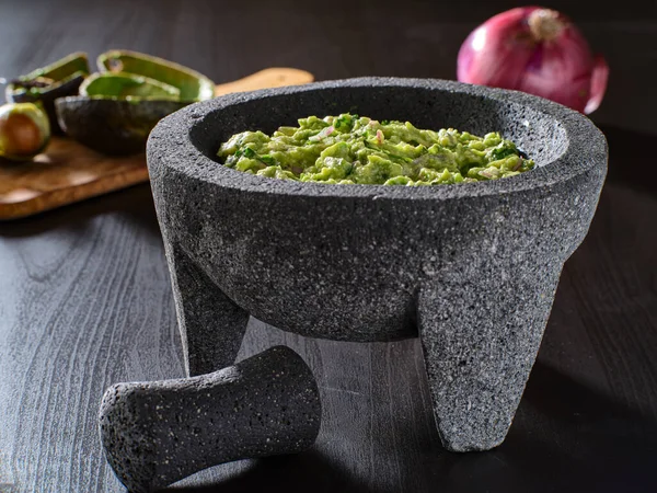 Guacamole Fresco Molajete Piedra — Foto de Stock