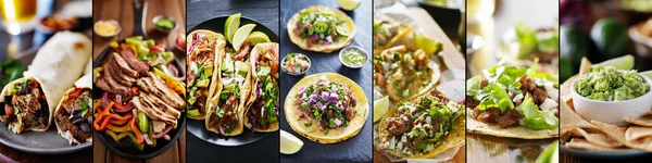 Mexikanische Essenscollage Mit Tacos Fajitas Und Burritos — Stockfoto