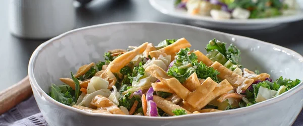 Leckerer Asiatischer Salat Mit Knusprigen Wonton Streifen — Stockfoto