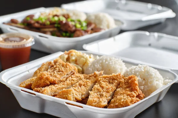 Hawaiian Bbq Take Out Tray Chicken Katsu — Stock Photo, Image