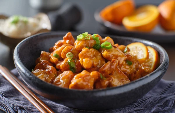 Bowl Chinese Orange Chicken Table Top — Stock Photo, Image