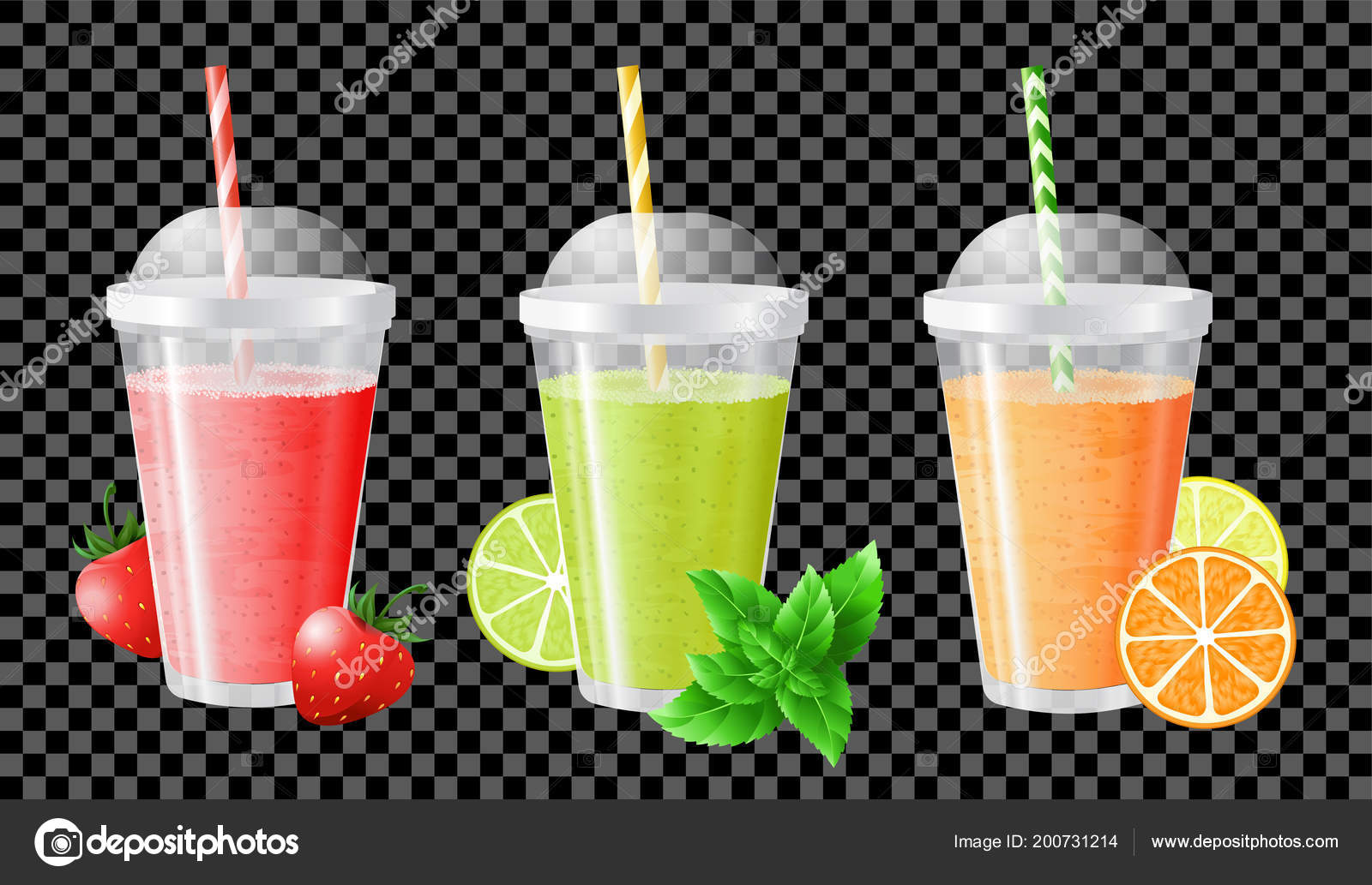Download Fruit Smoothie Strawberry Lime Mint Orange Lemon Smoothies Transparent Cups Vector Image By C Balora Vector Stock 200731214