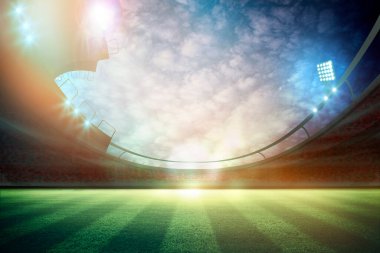 Gece ışıklar ve stadyum 3D görüntüleme. 