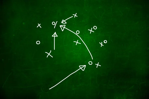 Tebeşirle çizilmiş bir futbol stratejisi. Strateji veya Planlama Yarışması Kavramı. 