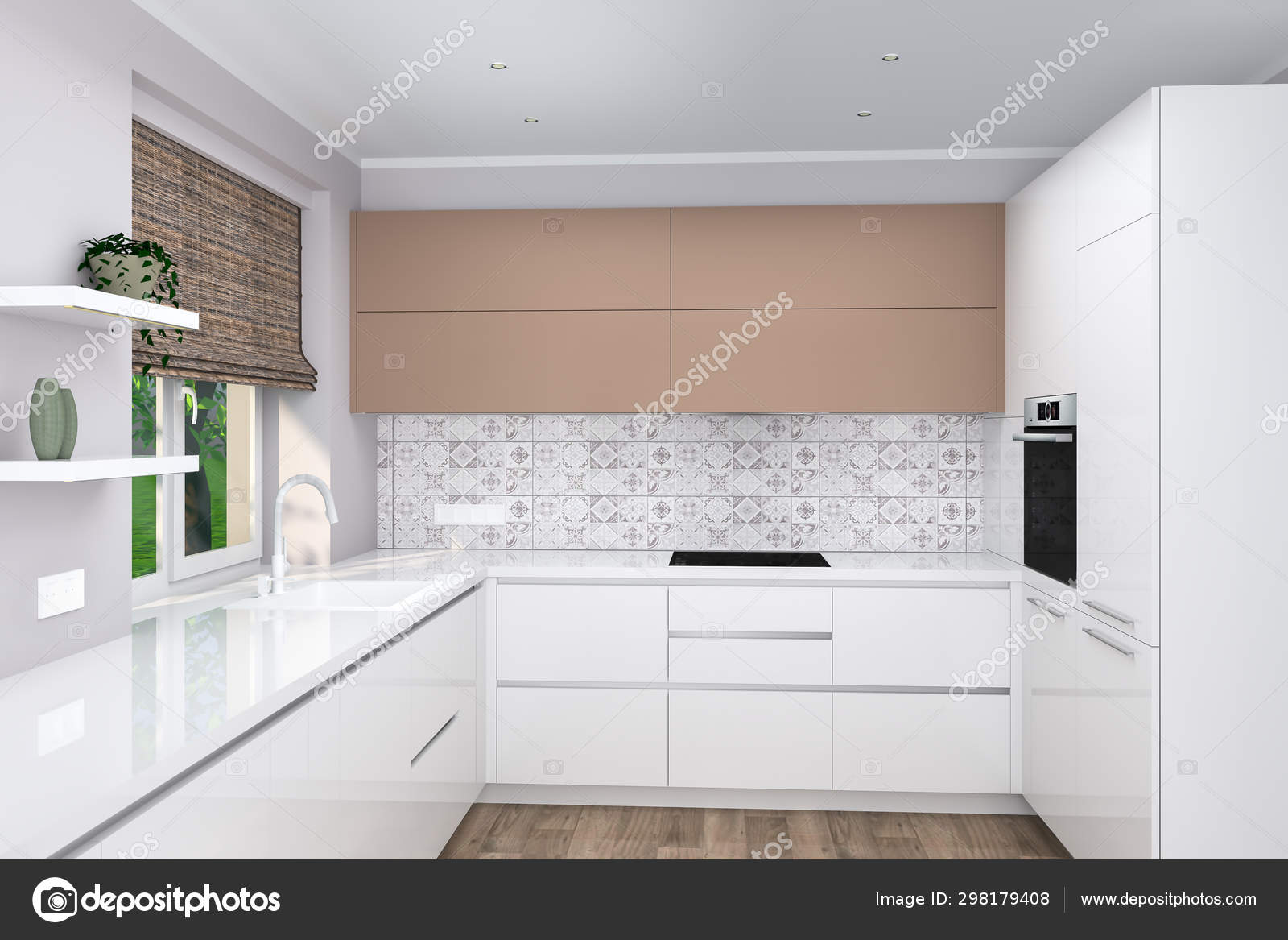 Illustration Modern Creative White Glossy Kitchen Furniture Design ...