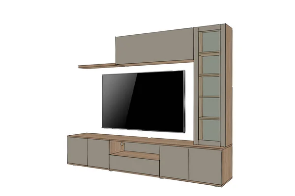 现代电视台式家具设计孤立于白色背景上 客厅家具的草图 家庭室内设计软件程序 家庭室内设计软件程序 项目管理 — 图库照片