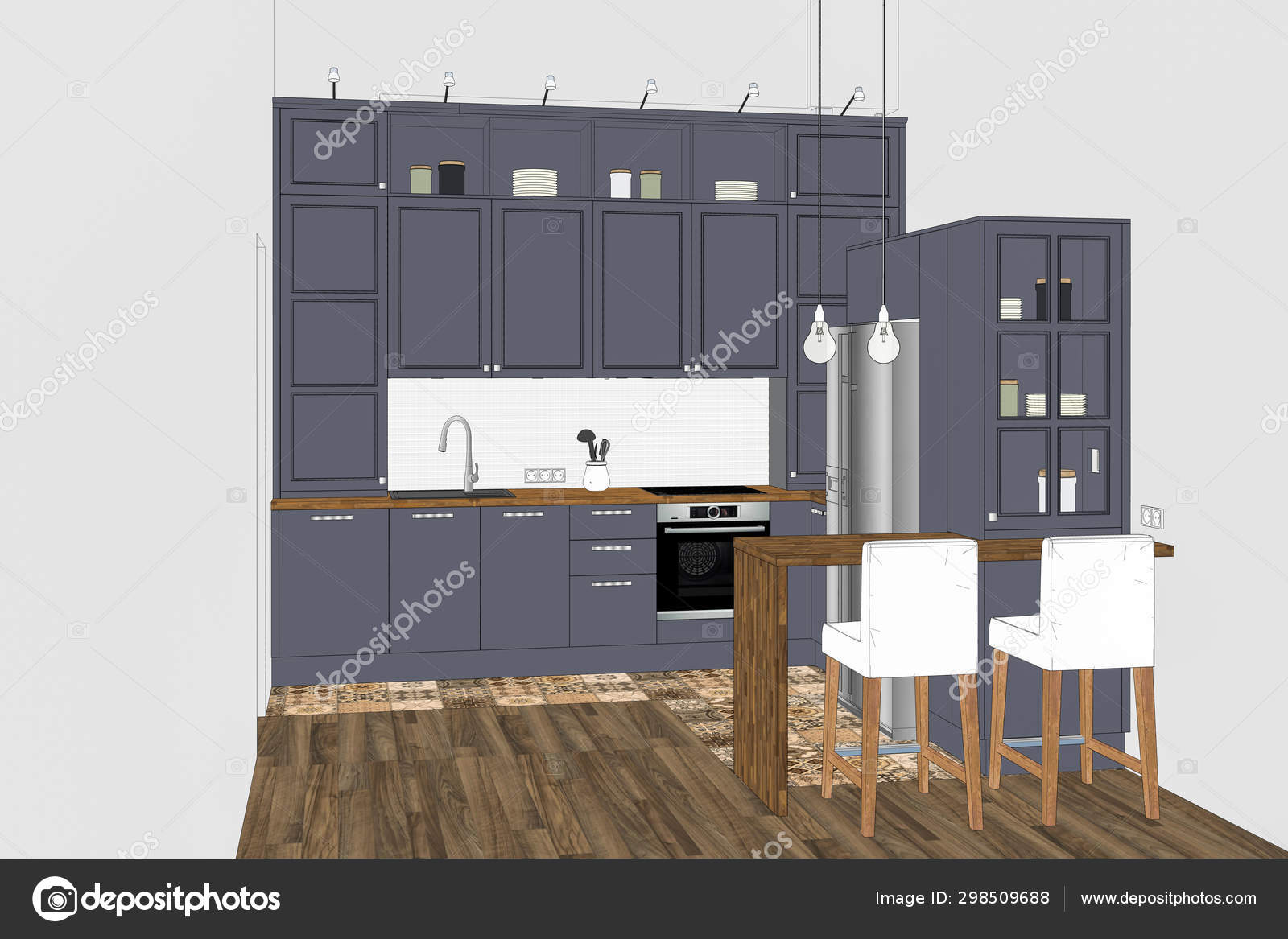 Illustration Modern Creative Kitchen Design Light Interior Kitchen Sketch Wooden Stock Photo Image By C Richard Salamander 298509688