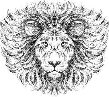 Vector logo lion for tattoo or T-shirt print design or outwear. Hunting style lions background