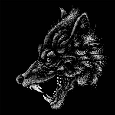 Vector logo dog or wolf for tattoo or T-shirt design or outwear. Cute print style dog  or wolf  background. 