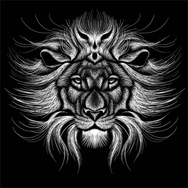 用于纹身或T恤衫印花设计或外耳的矢量标志狮子 狩猎风格的狮子背景 — 图库矢量图片