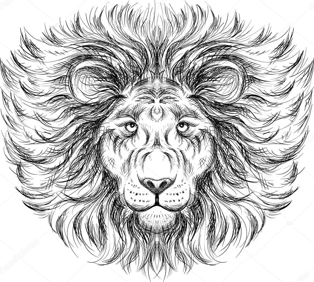 Vector logo lion for tattoo or T-shirt print design or outwear. Hunting style lions background