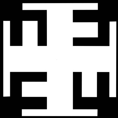 Ratiborets Slav sembolü. Kuzeylilerin Kelt büyüsü sembolü. Siyah arkaplanda beyaz. 