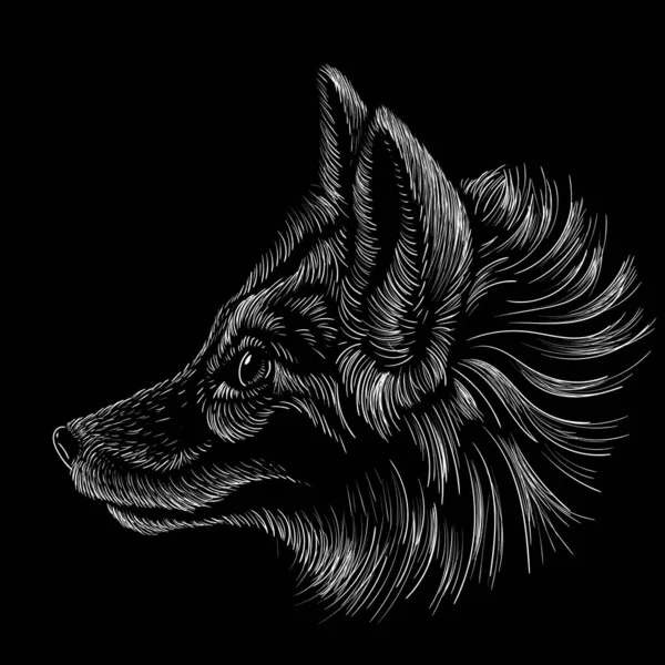 Vector Fox Tattoo Shirt Design Graphic Lines Black Background — Stock Vector