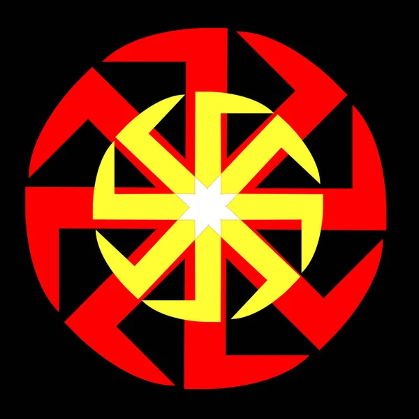 Der Vektor Kolovrat Slawisches Symbol Gelb Und Rot Auf Schwarzem — Stockvektor