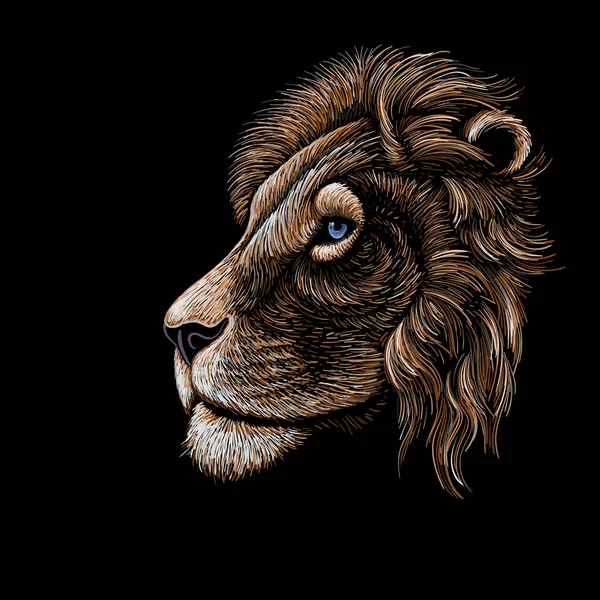 Vector Lion Head Tattoo Shirt Print Design Graphic Lines Black — Stock Vector