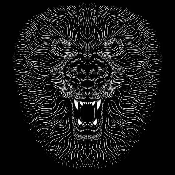 Tête Lion Vectorielle Pour Tatouage Motif Shirt Lignes Graphiques Blanches — Image vectorielle