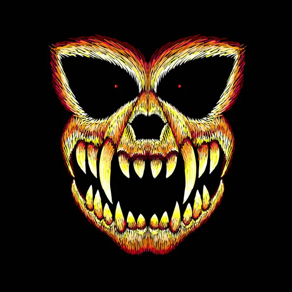 Vector Halloween Schedel Met Lange Tanden Voor Shirt Ontwerp Outwear — Stockvector