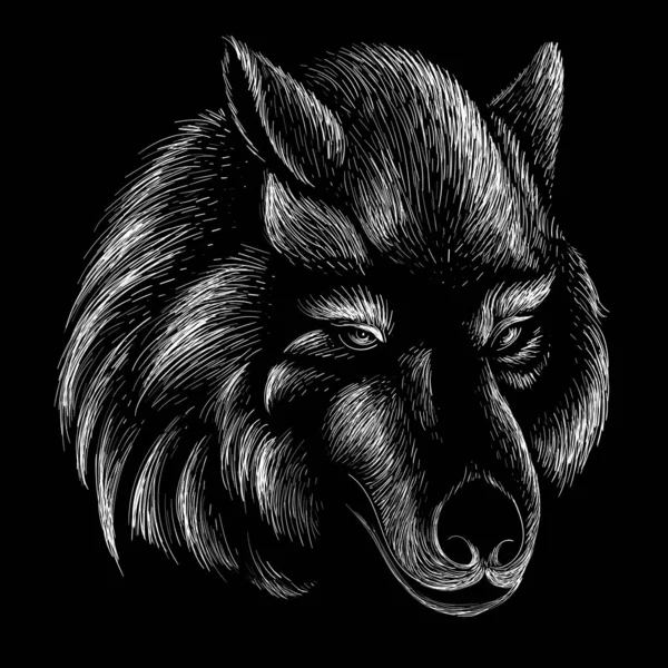 Image Vectorielle Tête Loup Pour Conception Tatouage Shirt Lignes Blanches — Image vectorielle