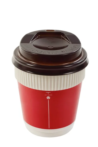 Copo Papel Café Take Out Branco Vermelho Isolado Fundo Branco — Fotografia de Stock