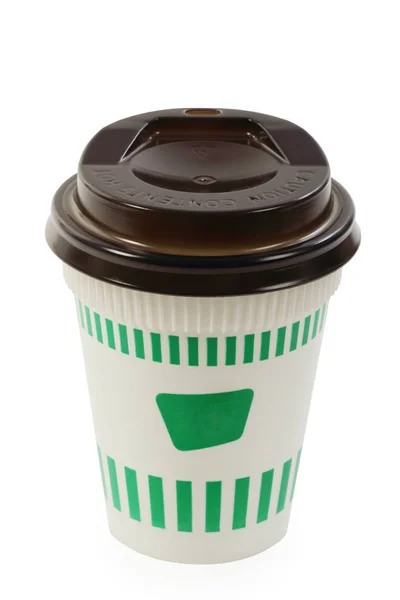 Copo Papel Café Branco Verde Take Out Isolado Fundo Branco — Fotografia de Stock