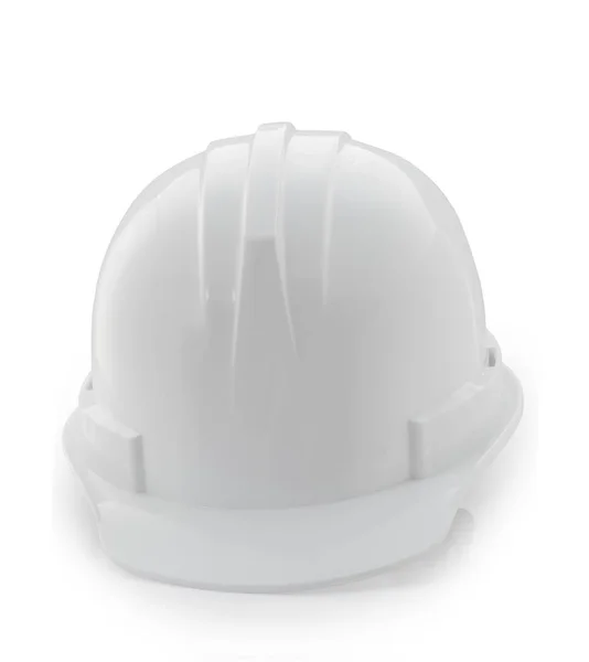 Vista Frontal Capacete Segurança Branco Fundo Branco Chapéu Duro Isolado — Fotografia de Stock