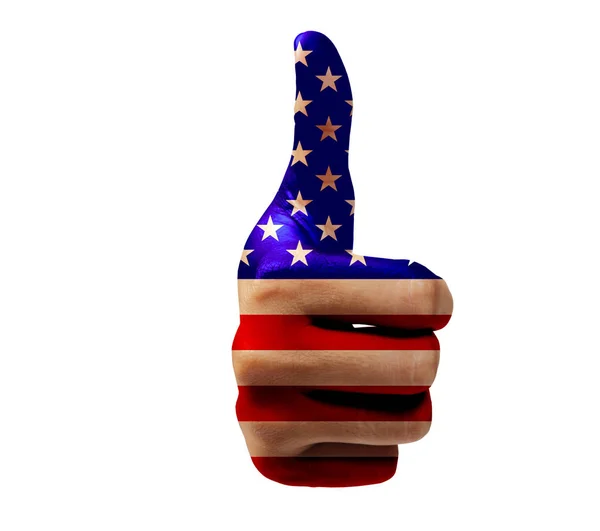 Isolated Thumb Woman Hand Sign Usa Flag White Background Clipping — Stock Photo, Image