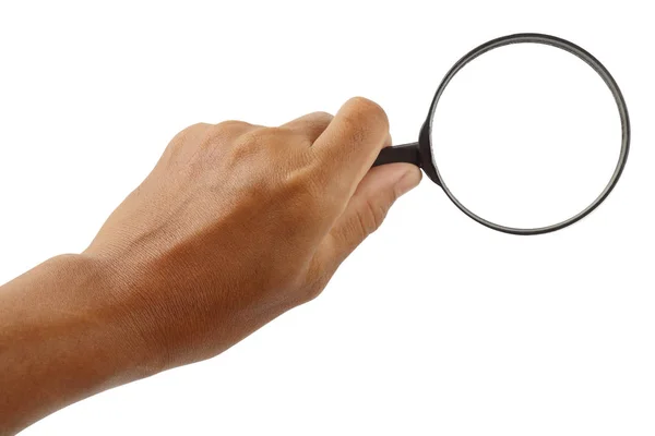 Magnifying Glass Man Hand Isolated White Backgroung Clipping Path — Stock Photo, Image