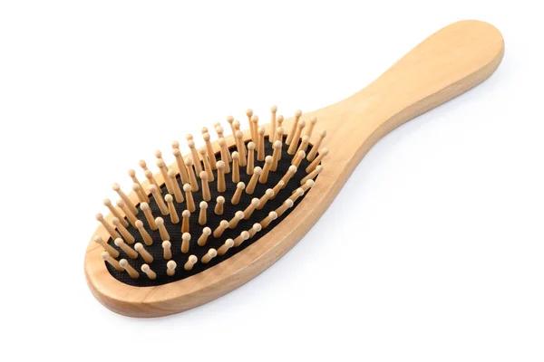 Wooden Comb Brush Isolated White Background Clipping Path — Stock Photo, Image
