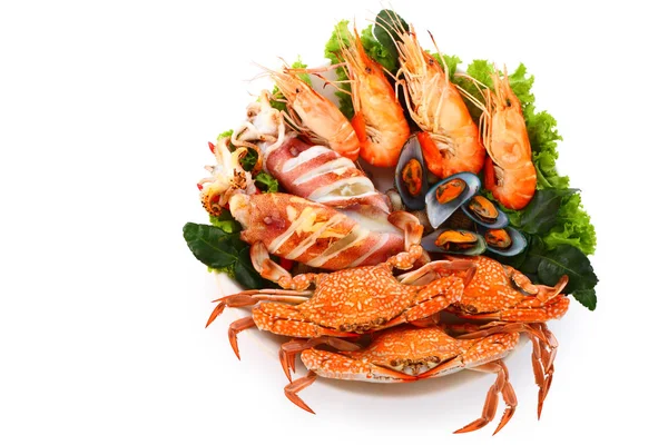 Vista Dall Alto Della Griglia Mista Frutti Mare Isolata Sul — Foto Stock